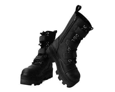 TUK- Black 12-Eye 3-Strap Dino Boot