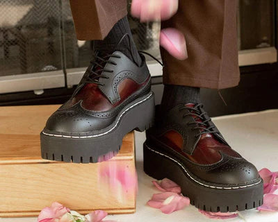 TUK-Black & Burgundy Double Decker Brogue