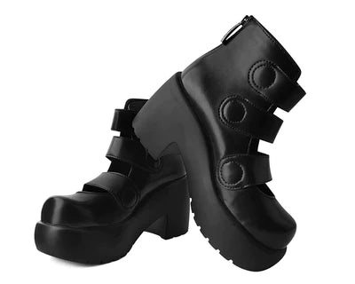 TUK Black Bubble 3 Strap Anarchic Mary Jane Platform Flowers and