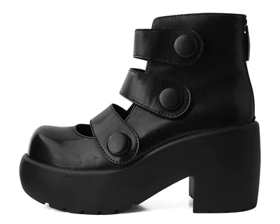 TUK-Black Bubble 3-Strap Anarchic Mary Jane Platform