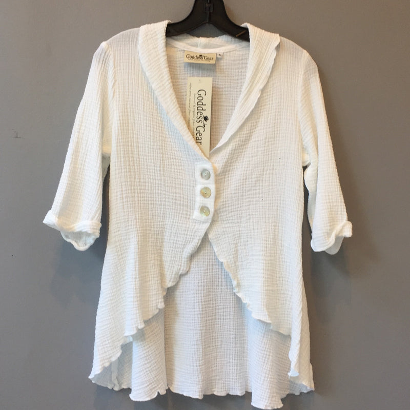 GG Shawl Collar Gauze 3/4 Cardigan White