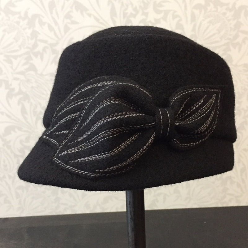 Lillie & Cohoe®™ Mao Now, Black, Stitched Leaves, Boiled Wool